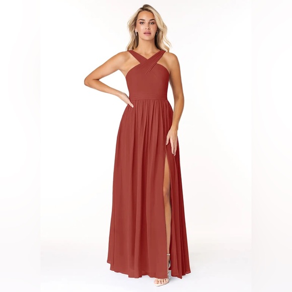Azazie | Dresses | Azazie Elvira Halter Chiffon Bridesmaid Dress In  Terracotta | Poshmark